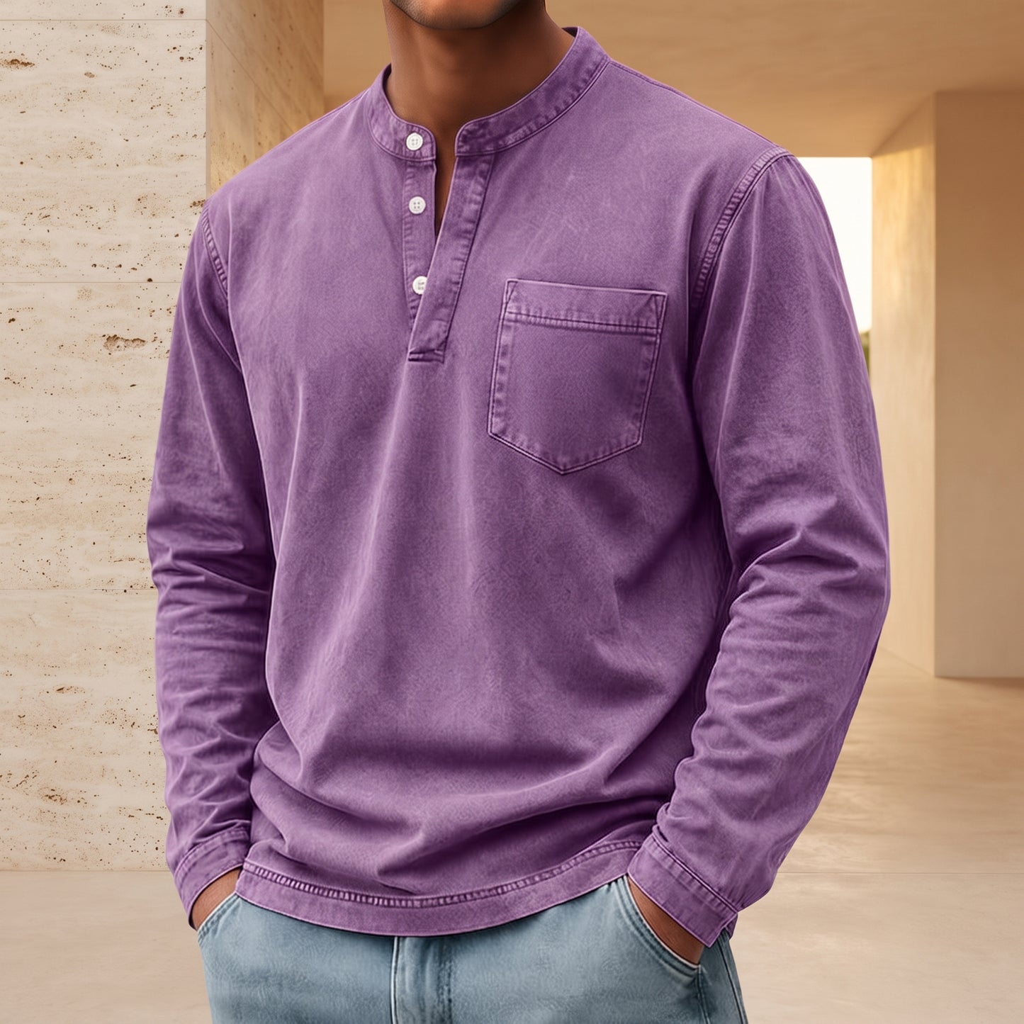 André - camiseta manga larga Henley