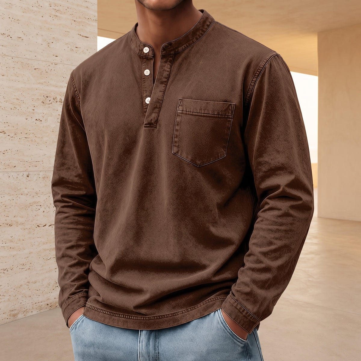 André - camiseta manga larga Henley