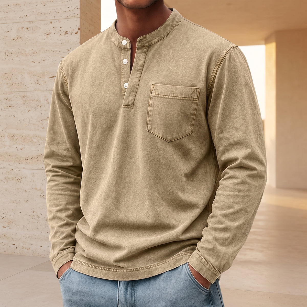 André - camiseta manga larga Henley
