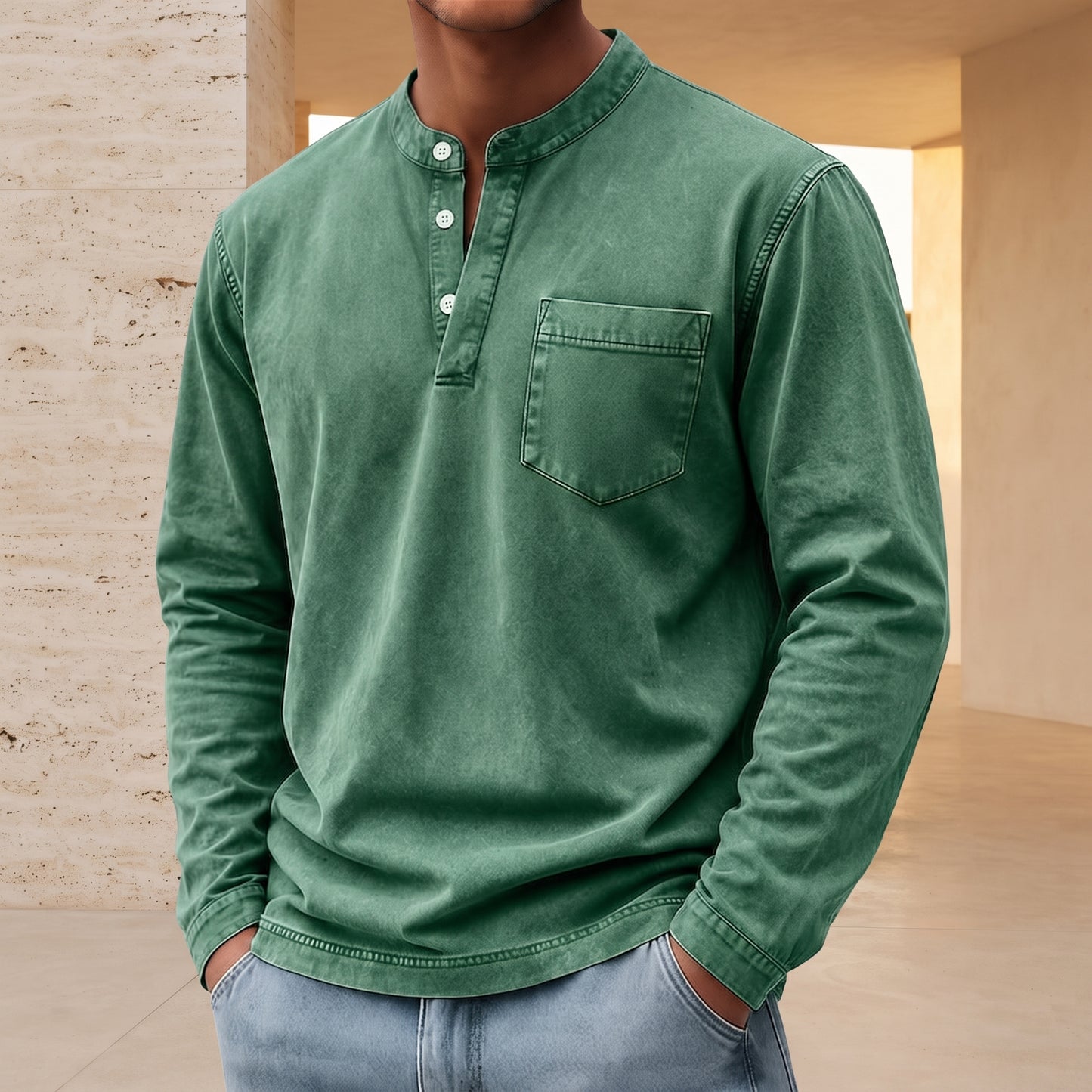 André - camiseta manga larga Henley