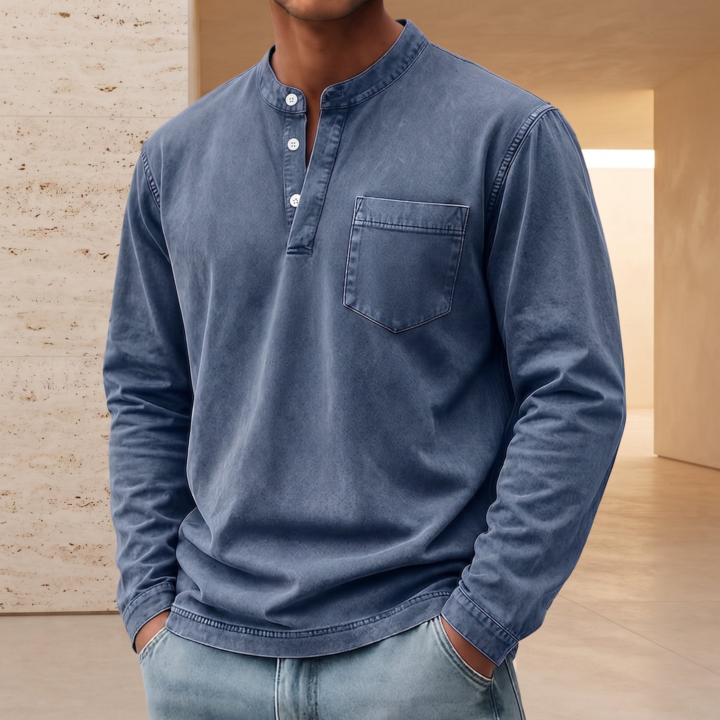 André - camiseta manga larga Henley