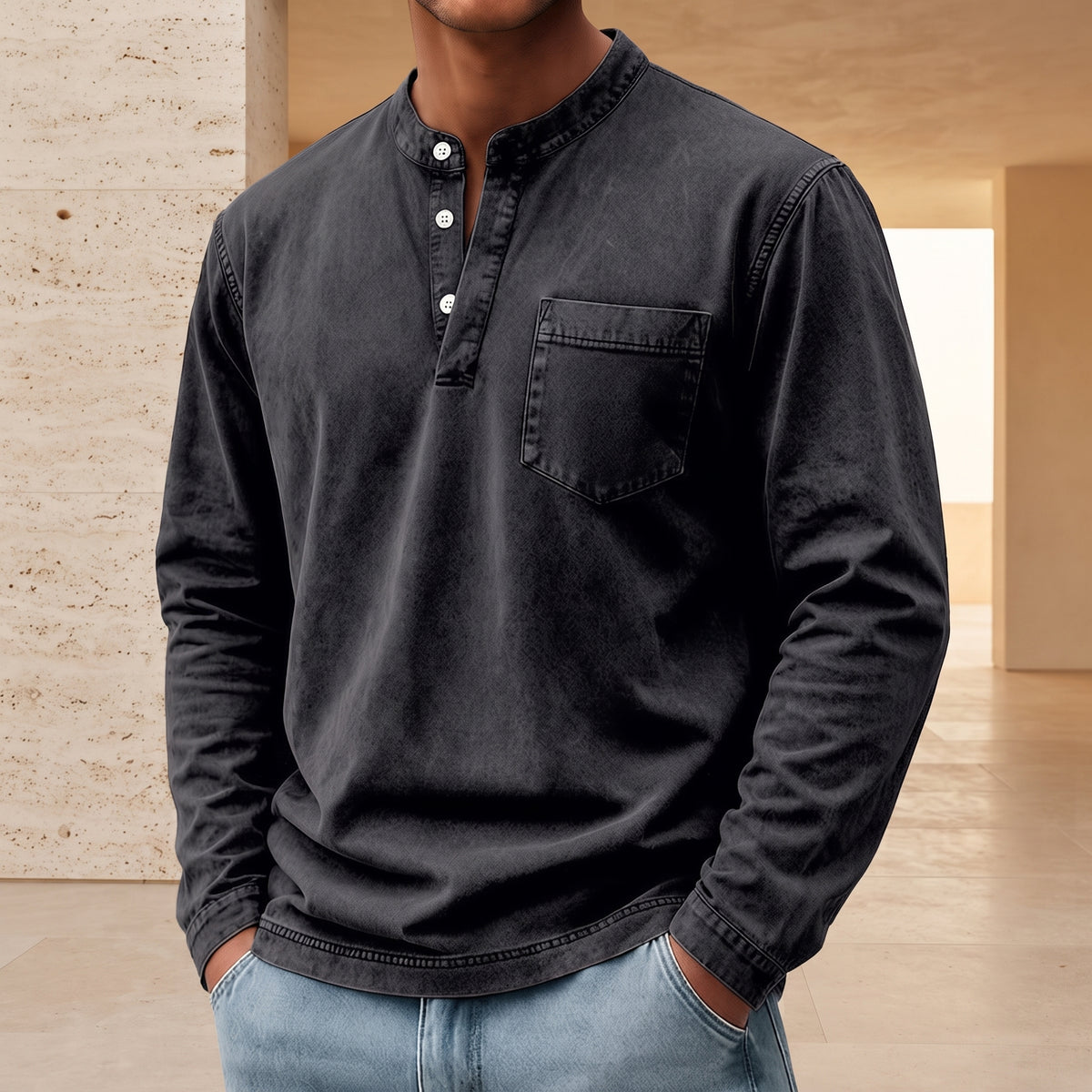 André - camiseta manga larga Henley