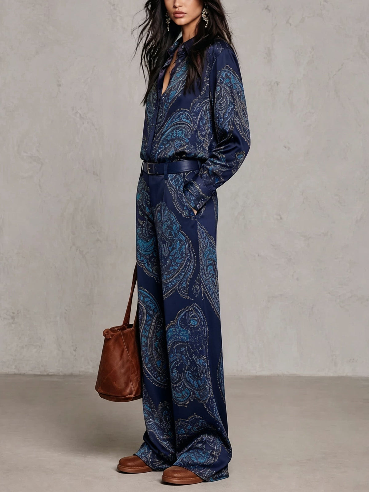 Laura - Conjunto camisa de manga larga y pantalon de pierna ancha