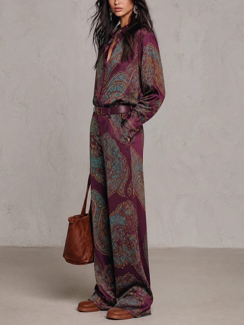 Laura - Conjunto camisa de manga larga y pantalon de pierna ancha