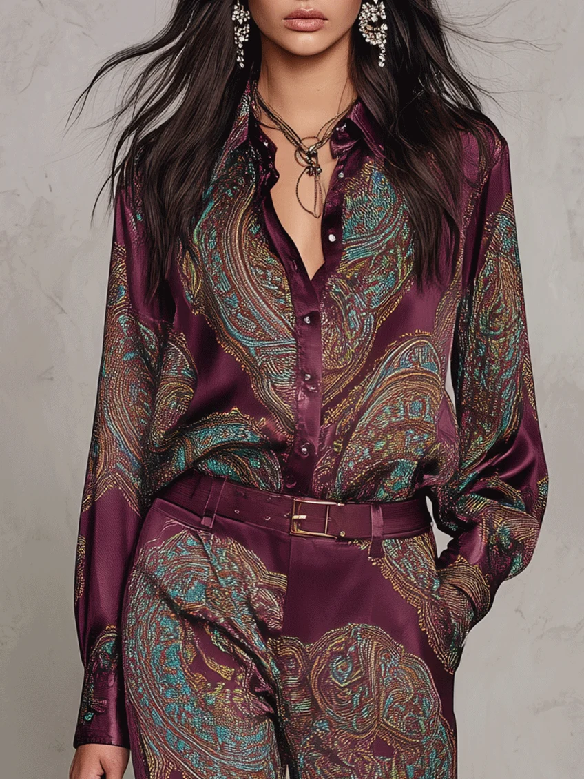 Laura - Conjunto camisa de manga larga y pantalon de pierna ancha
