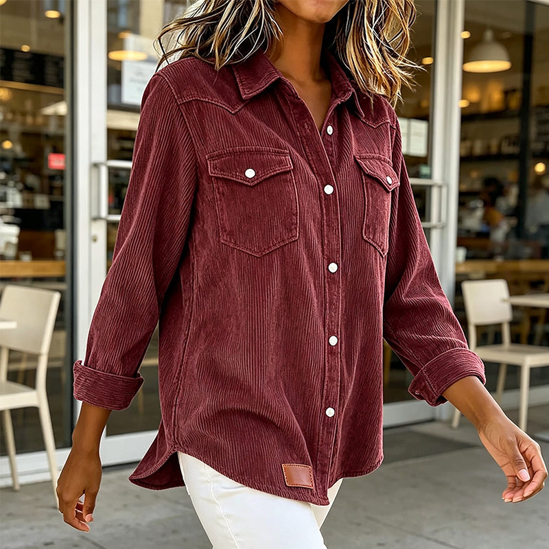 Marta - Camisa de punto acanalado de mujer con botones y corte relajado.